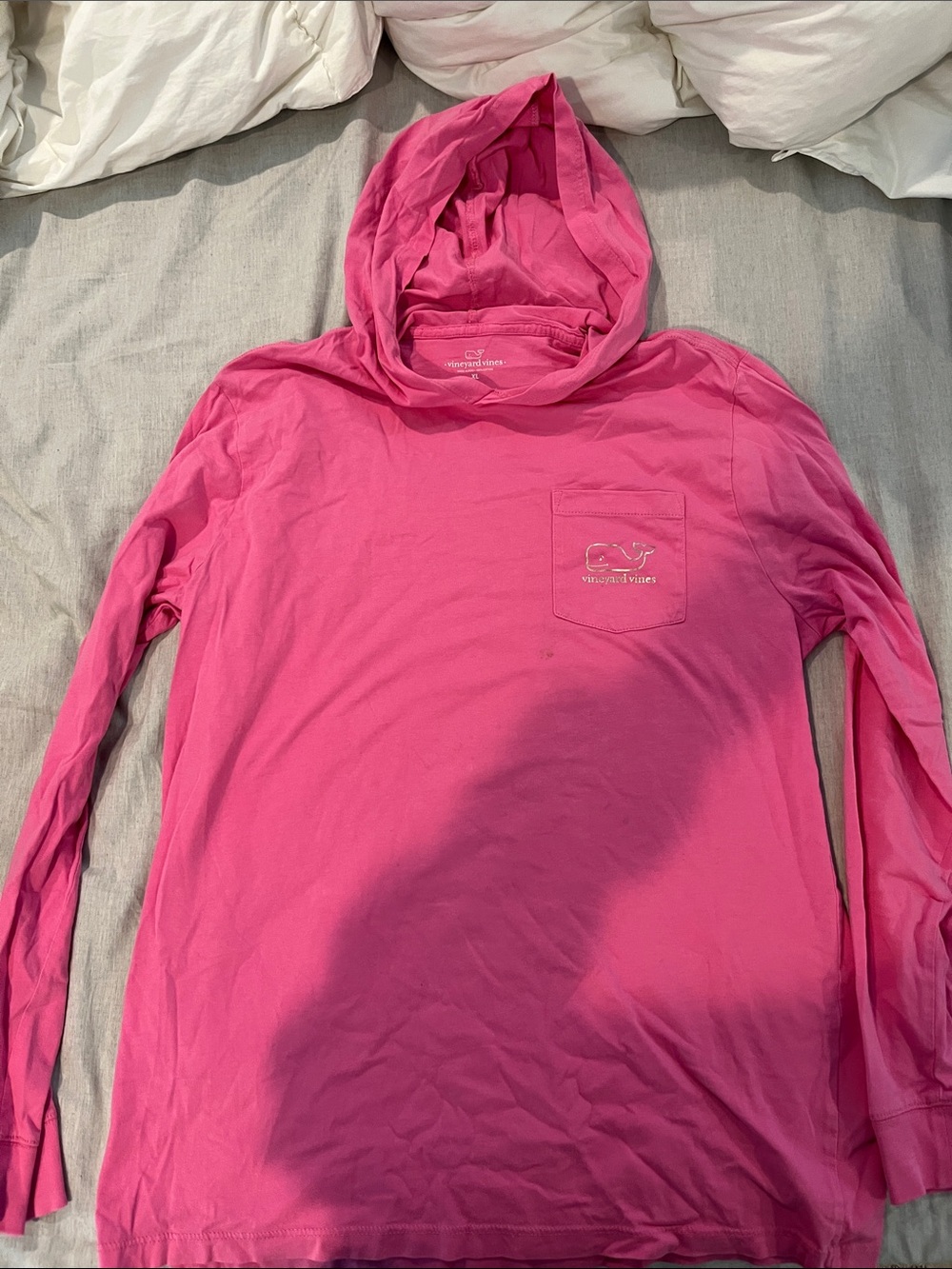 Vineyard Vines Girls' Hot Pink Hooded Long-Sleeve Pocket Tee